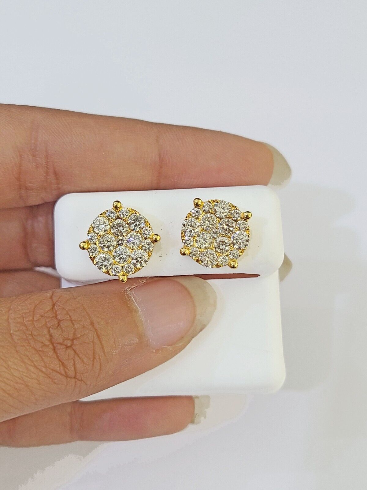 10k Yellow gold Flower Earrings with Real 2.09CT diamond screw - bag ,Women studs - GoldenlinQ